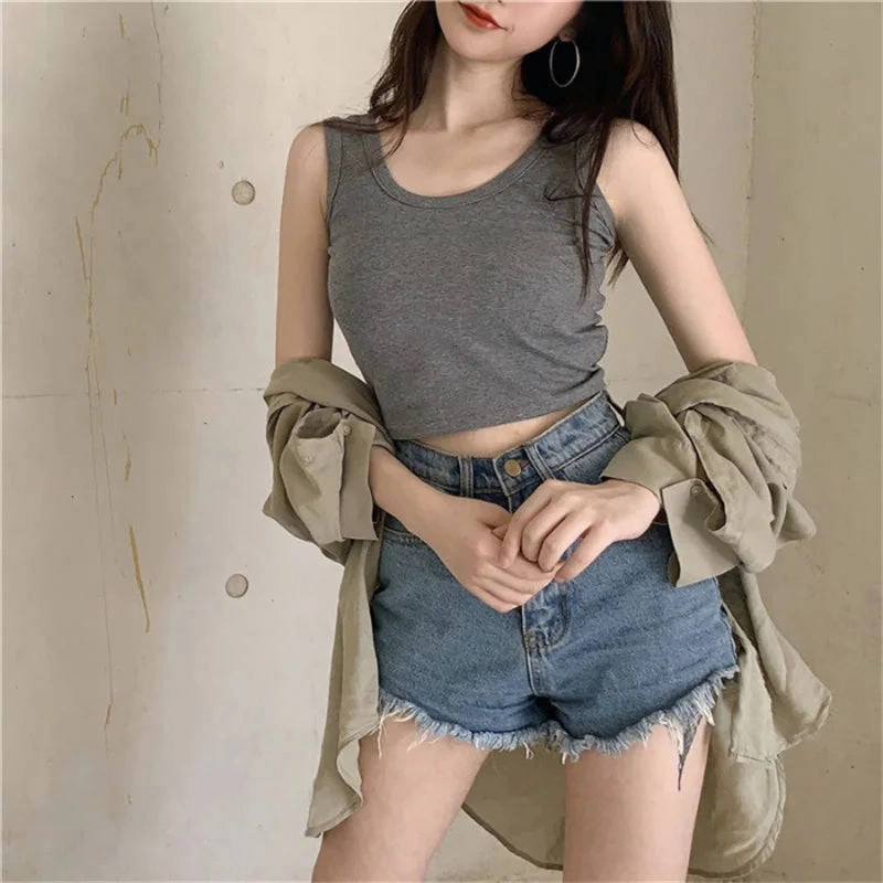 Stylish Black Sleeveless Crop Top for Women - Sexy Stretchy Knitted Tank Tee for Summer Streetwear