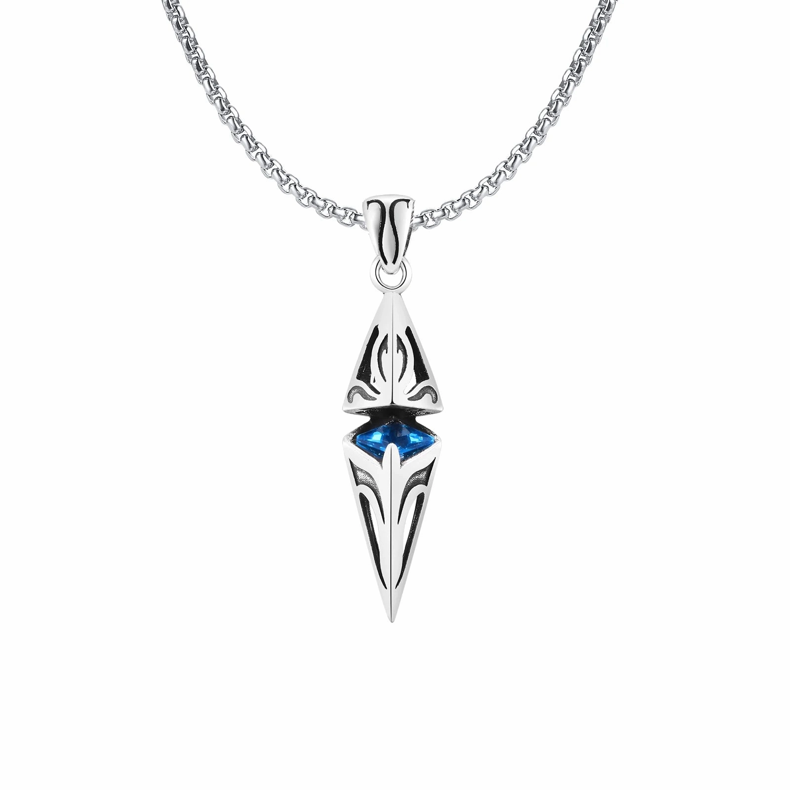 Stylish Blue Stone Necklaces for Men Women Geometric Pendant