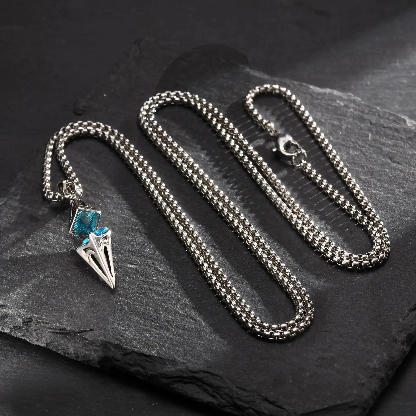 Stylish Blue Stone Necklaces for Men Women Geometric Pendant