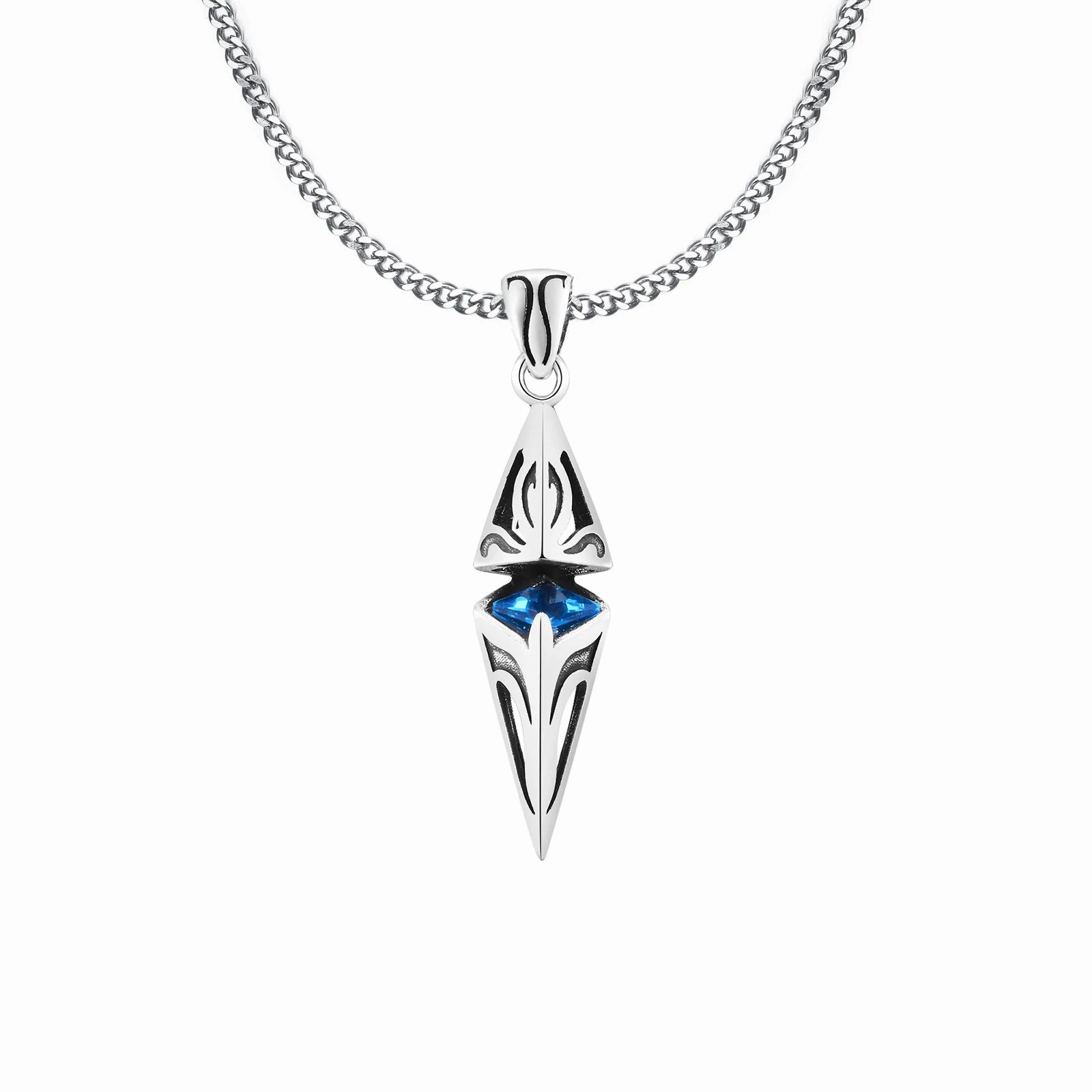 Stylish Blue Stone Necklaces for Men Women Geometric Pendant