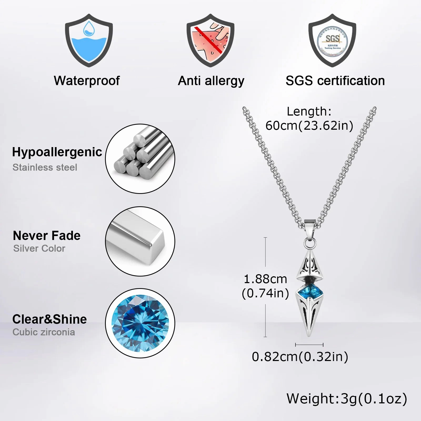 Stylish Blue Stone Necklaces for Men Women Geometric Pendant