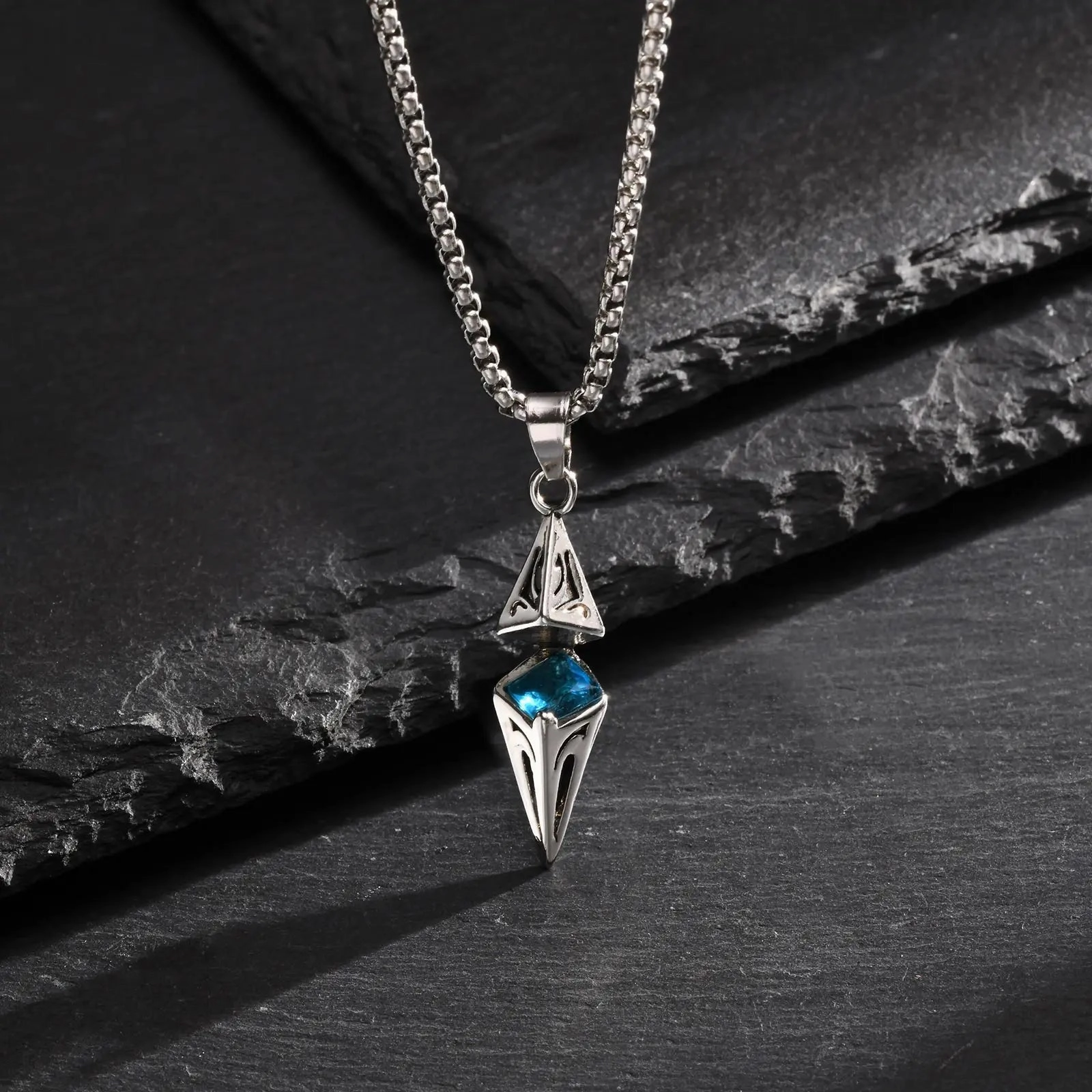 Stylish Blue Stone Necklaces for Men Women Geometric Pendant