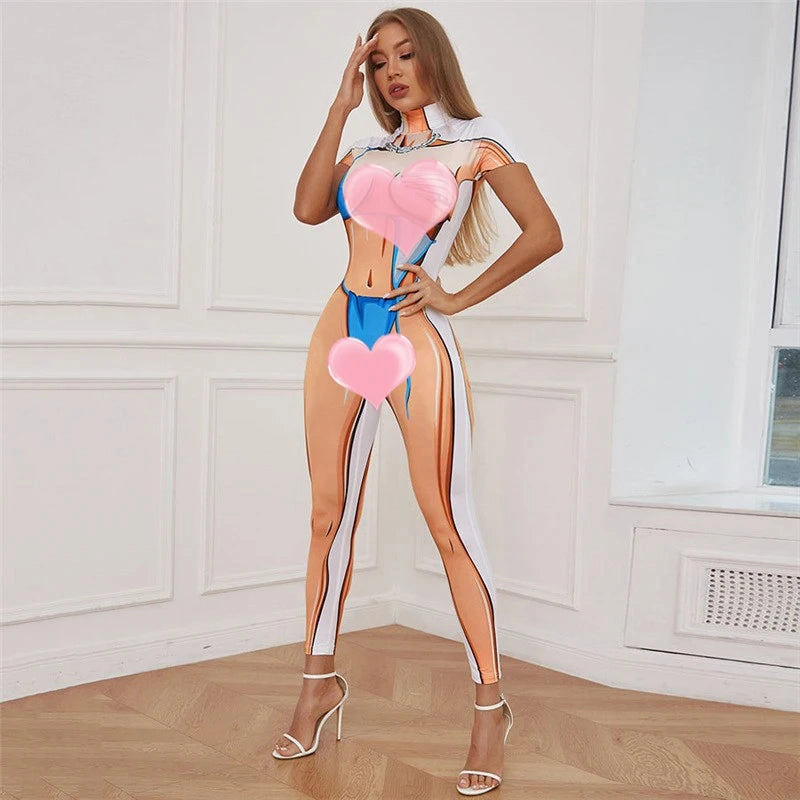 Stylish Color Block Printed Sports Jumpsuit for Women - Ankle-Length, Perfect for Spring/Summer Streetwear Fashion