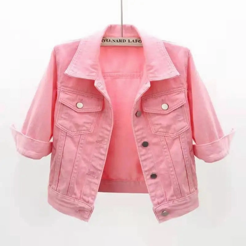 Stylish Women's Denim Jacket - Casual Pink & Blue Jean Coat for All Seasons, Comfortable & Soft, Perfect for Outdoor Activities and Daily Wear