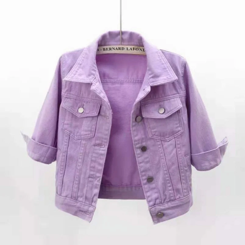 Stylish Women's Denim Jacket - Casual Pink & Blue Jean Coat for All Seasons, Comfortable & Soft, Perfect for Outdoor Activities and Daily Wear