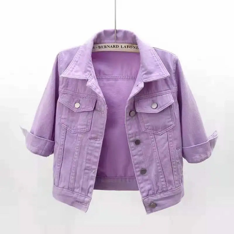 Stylish Women's Denim Jacket - Casual Pink & Blue Jean Coat for All Seasons, Comfortable & Soft, Perfect for Outdoor Activities and Daily Wear