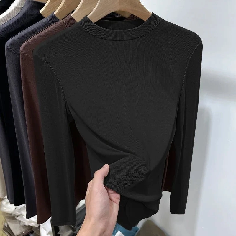 Stylish Women's Long Sleeve Casual T-Shirt - Autumn Solid Crew Neck Top for Plus Size - Comfortable and Slim Fit Tees