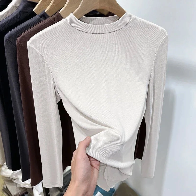 Stylish Women's Long Sleeve Casual T-Shirt - Autumn Solid Crew Neck Top for Plus Size - Comfortable and Slim Fit Tees