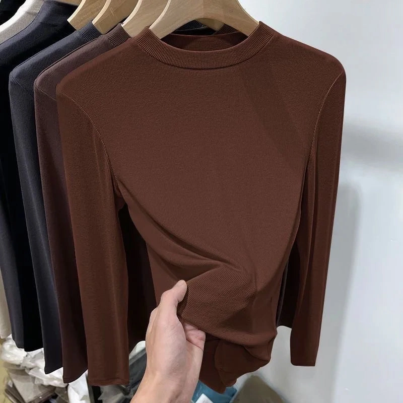 Stylish Women's Long Sleeve Casual T-Shirt - Autumn Solid Crew Neck Top for Plus Size - Comfortable and Slim Fit Tees