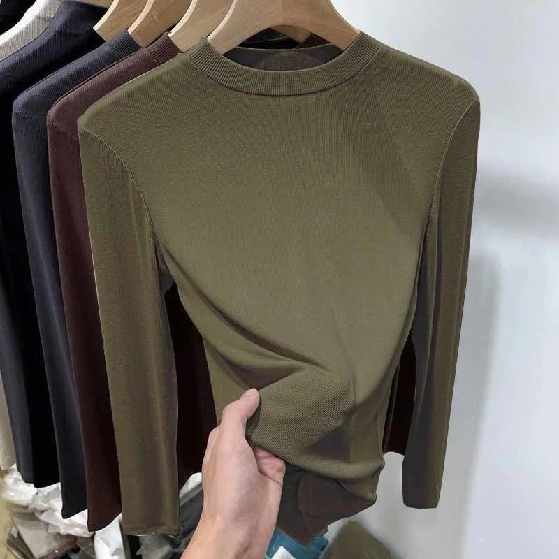 Stylish Women's Long Sleeve Casual T-Shirt - Autumn Solid Crew Neck Top for Plus Size - Comfortable and Slim Fit Tees