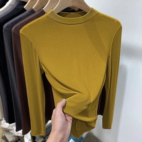 Stylish Women's Long Sleeve Casual T-Shirt - Autumn Solid Crew Neck Top for Plus Size - Comfortable and Slim Fit Tees