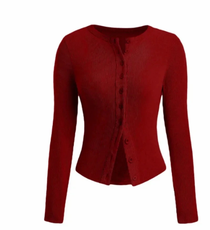 Stylish Women??s Ribbed Knit Crop Top with Button Front ?C Long Sleeve Club & Streetwear Essential for Y2K Vibes