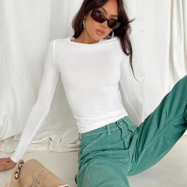 Stylish Women's Slim Fit Long Sleeve Casual Tees - Perfect for Spring & Autumn Streetwear Essentials