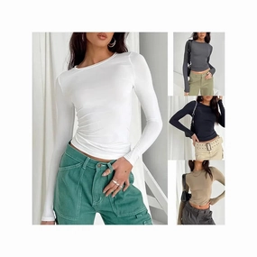 Stylish Women's Slim Fit Long Sleeve Casual Tees - Perfect for Spring & Autumn Streetwear Essentials