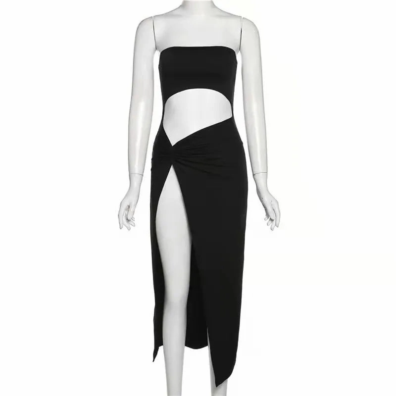 Stylish Women's Summer Strapless Midi Dress - Solid Color Backless Design for Effortless Beach Chic
