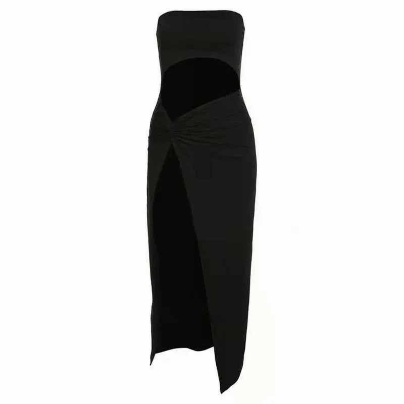 Stylish Women's Summer Strapless Midi Dress - Solid Color Backless Design for Effortless Beach Chic