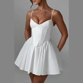 Summer 2025 Slim Fit Waist Cinching Short Skirt for Women Sexy Suspender Mini Dress for Going Out and Party