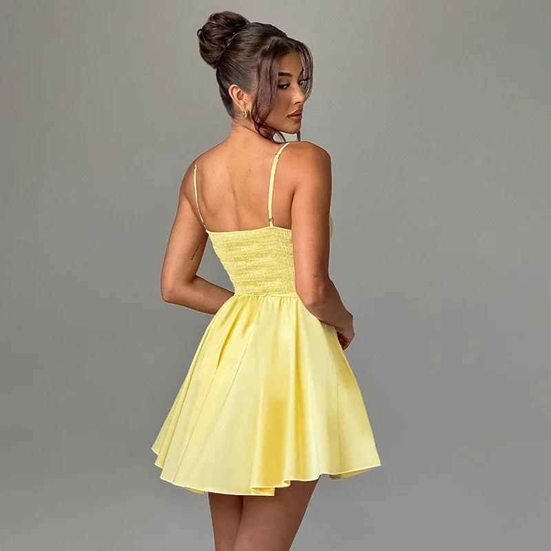 Summer 2025 Slim Fit Waist Cinching Short Skirt for Women Sexy Suspender Mini Dress for Going Out and Party