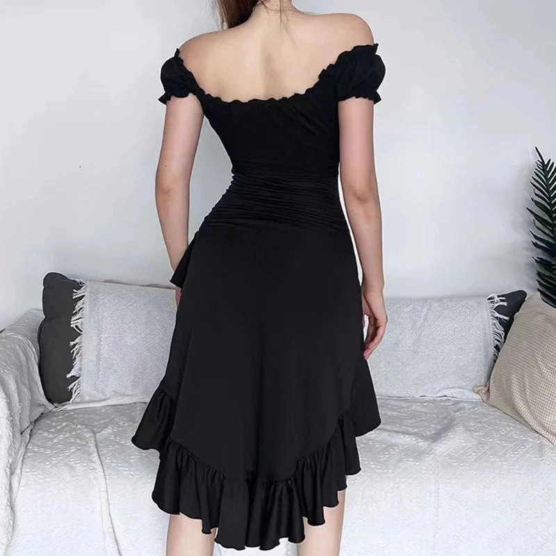 Summer Black A-LINE Dress Women Streetwear Sexy Off Shoulder Elegance