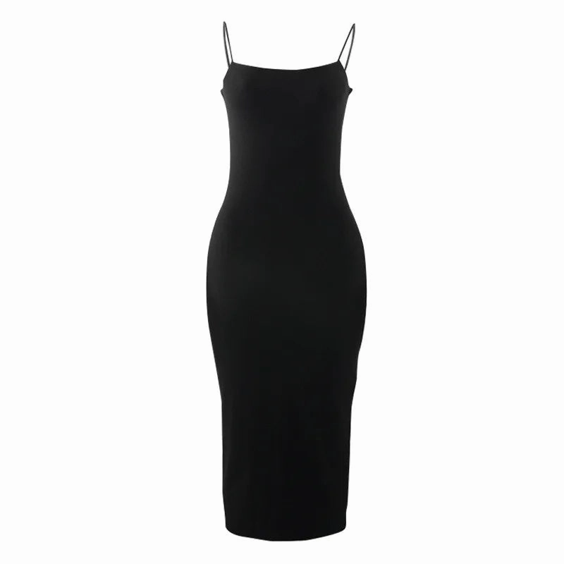 Summer Black Dress Women Sexy Sleeveless Solid Backless Bodycon Party Dress