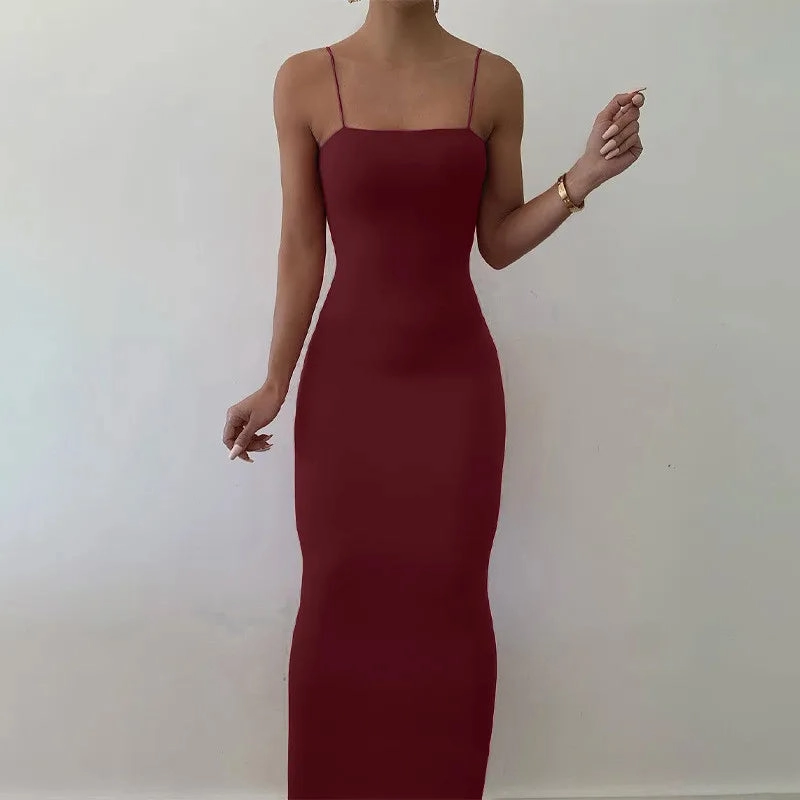 Summer Black Dress Women Sexy Sleeveless Solid Backless Bodycon Party Dress