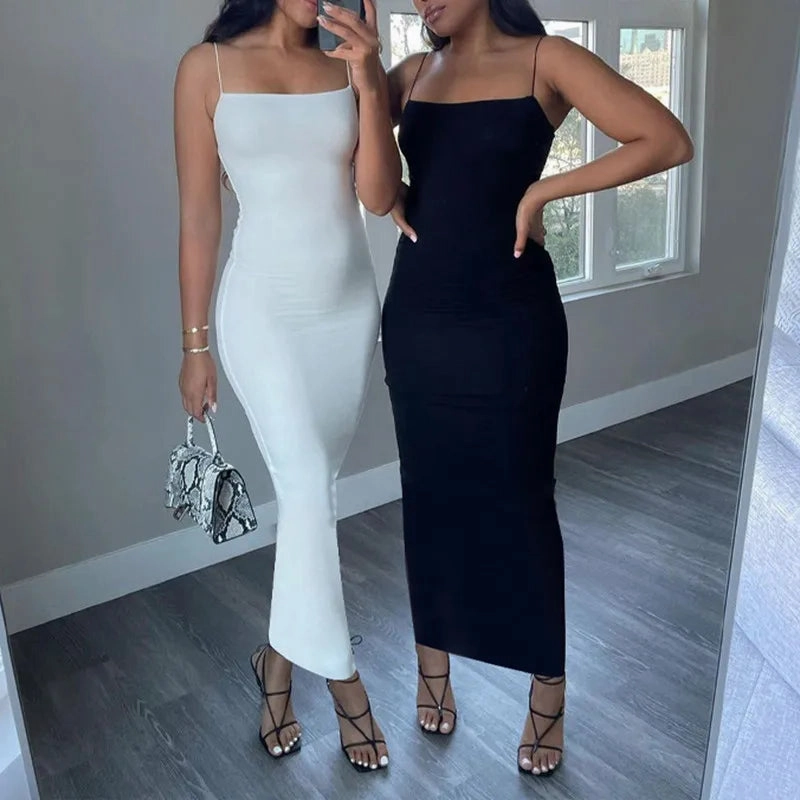 Summer Black Dress Women Sexy Sleeveless Solid Backless Bodycon Party Dress