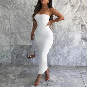 Summer Black Dress Women Sexy Sleeveless Solid Backless Bodycon Party Dress