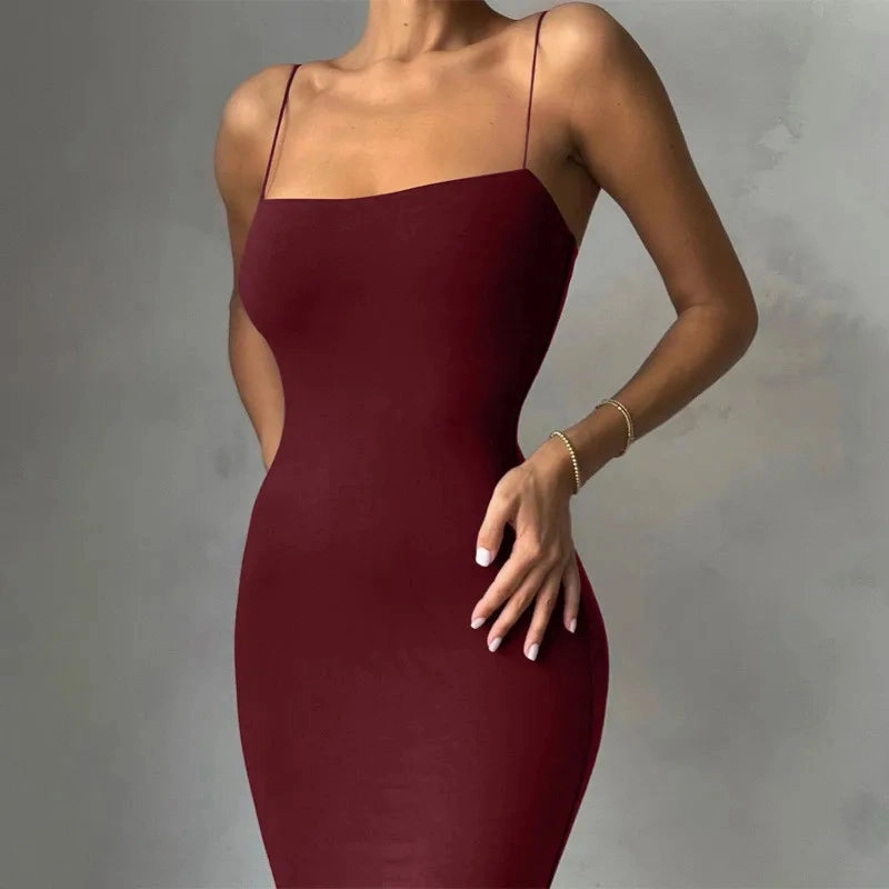 Summer Black Dress Women Sexy Sleeveless Solid Backless Bodycon Party Dress