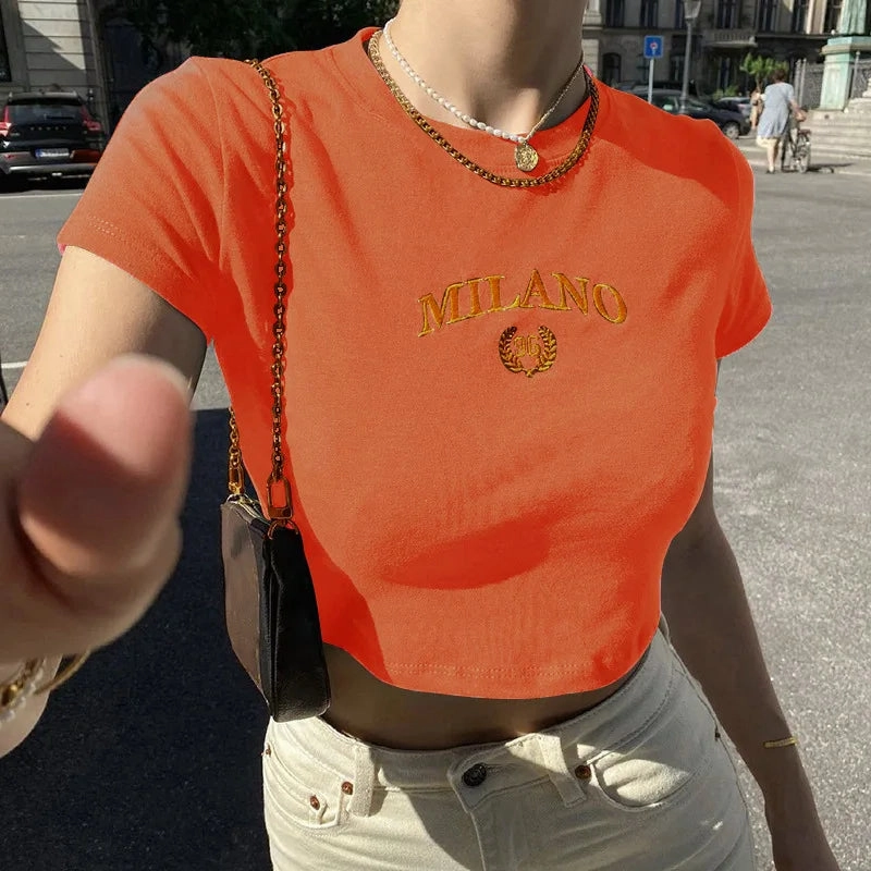Summer Black Sexy Women's T-Shirt Short Sleeve Crop Top