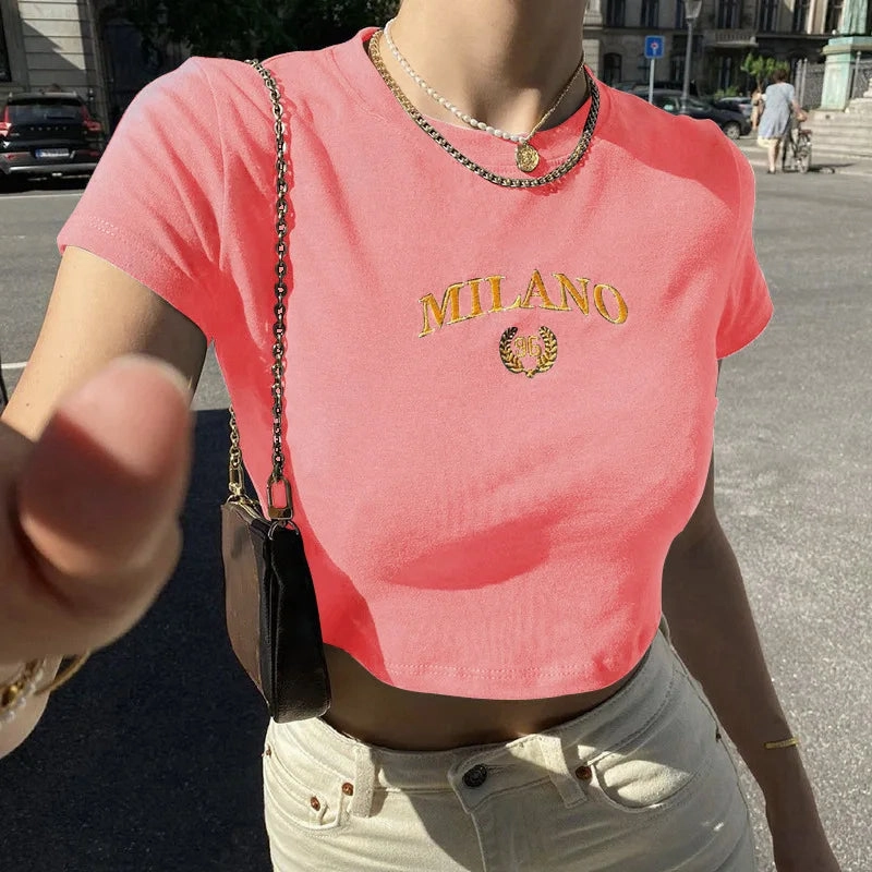 Summer Black Sexy Women's T-Shirt Short Sleeve Crop Top