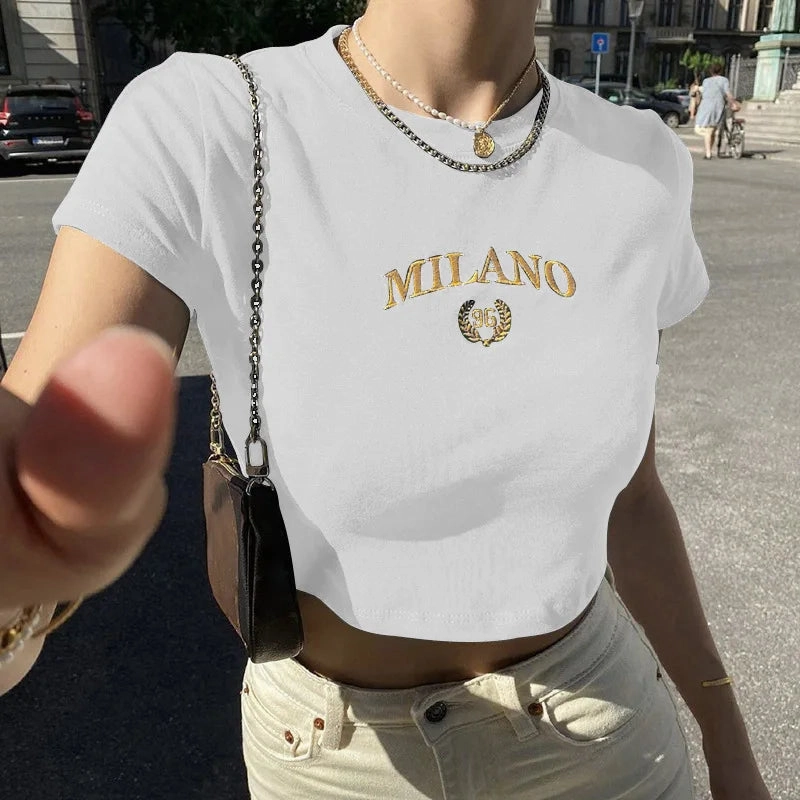 Summer Black Sexy Women's T-Shirt Short Sleeve Crop Top