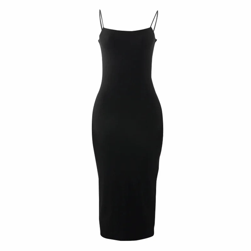Summer Black Sleeveless Bodycon Dress for Women Elegant Party and Clubwear with Spaghetti Straps and Backless Design