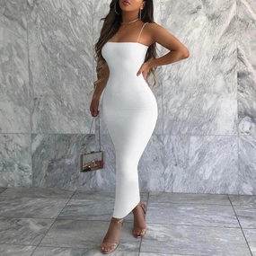 Summer Black Sleeveless Bodycon Dress for Women Elegant Party and Clubwear with Spaghetti Straps and Backless Design