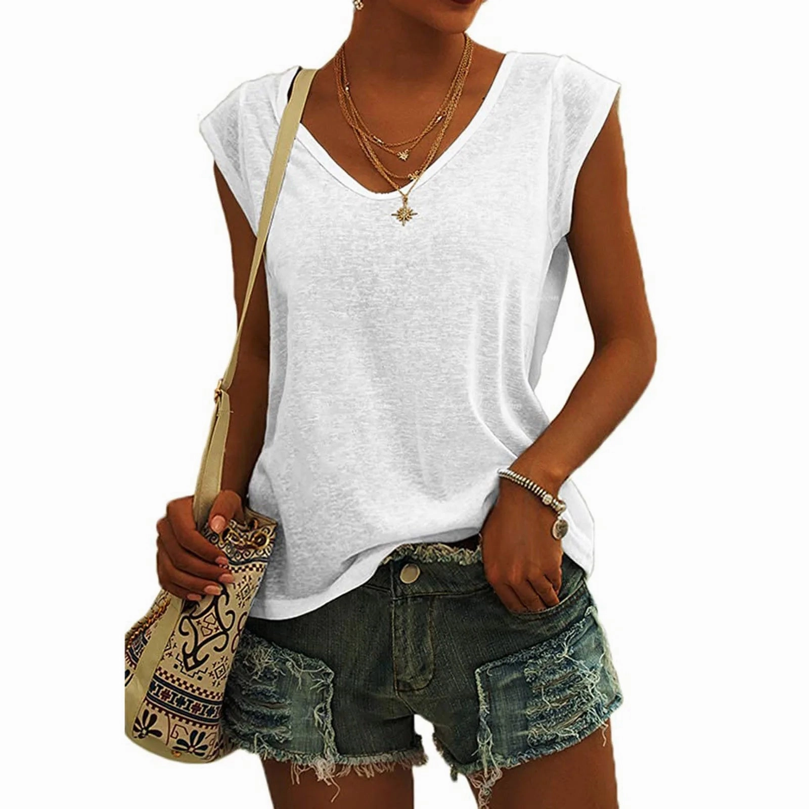 Summer Camisole Women's V-Neck Vest Cotton Casual Top