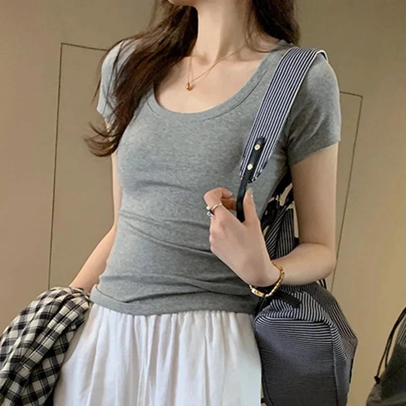 Summer Casual Cotton T Shirt for Women Short Sleeve Slim Fit O Neck Basic Fashion Youth Tee Shirt