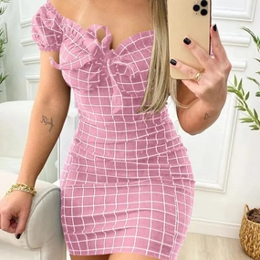 Summer Dress Sexy Package Buttocks Short Skirt Cross Border Grid Print