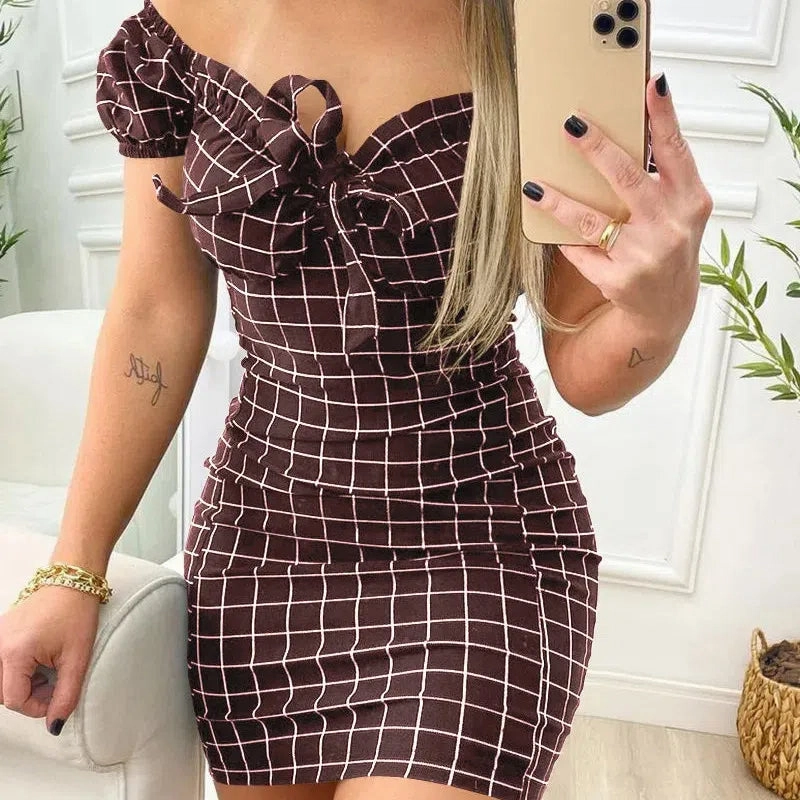 Summer Dress Sexy Package Buttocks Short Skirt Cross Border Grid Print
