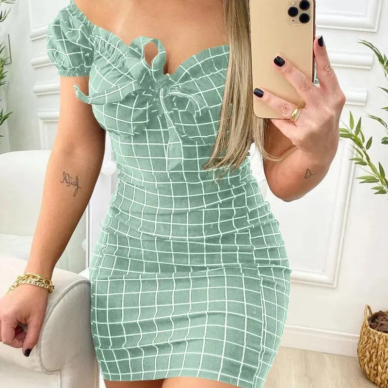 Summer Dress Sexy Package Buttocks Short Skirt Cross Border Grid Print