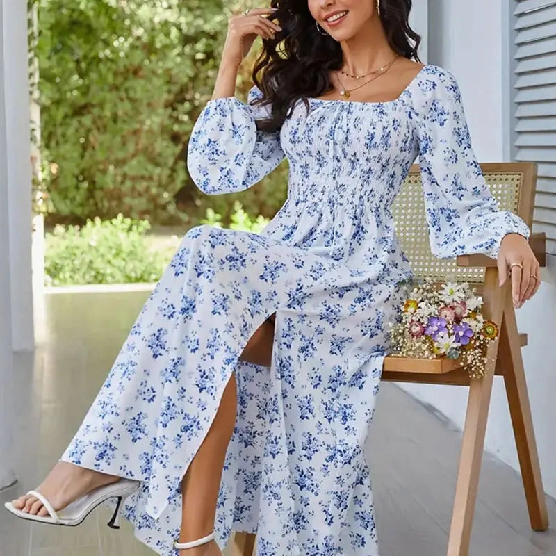 Summer Elegant Dresses for Women Maxi V-Neck Floral Dress