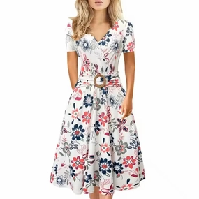 Summer Elegant Dresses for Women Maxi V-Neck Floral Dress