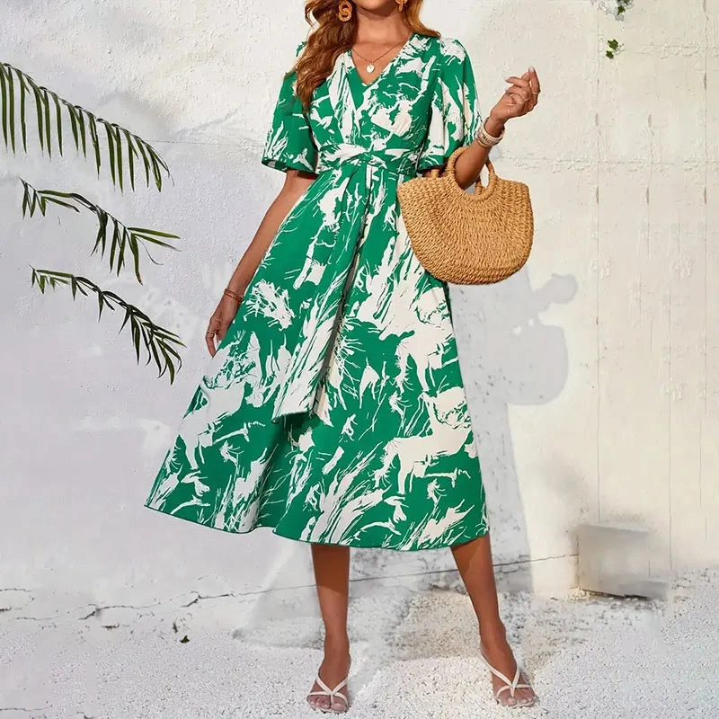Summer Elegant Dresses for Women Maxi V-Neck Floral Dress