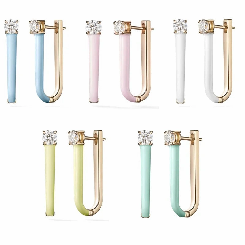Summer Fashion Jewelry Gold Color 5A CZ Pastel Enamel Huggie Hoops