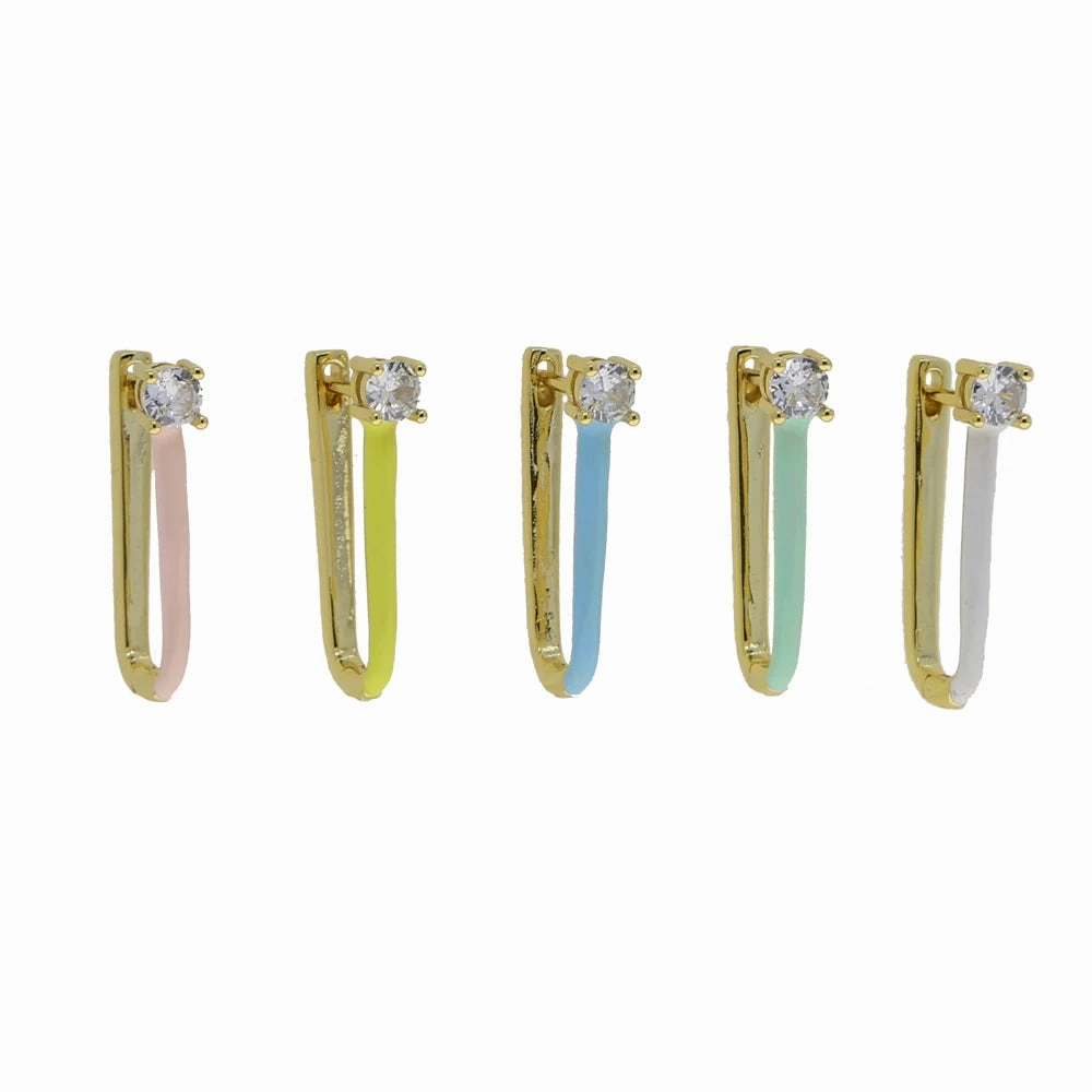 Summer Fashion Jewelry Gold Color 5A CZ Pastel Enamel Huggie Hoops