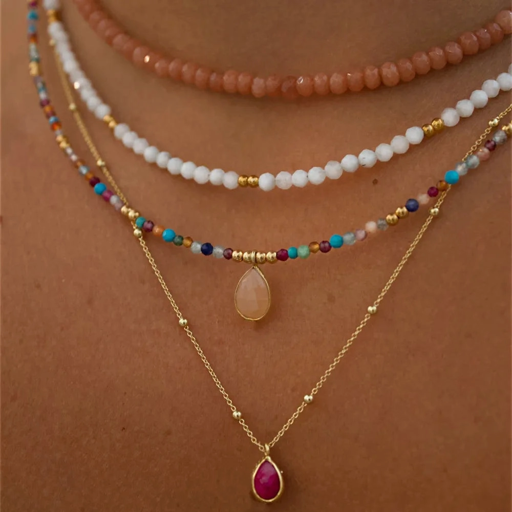 Summer Fashion Multilayer Handmade Necklace with Crystal Pendant