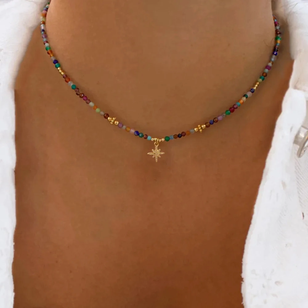 Summer Fashion Multilayer Handmade Necklace with Crystal Pendant