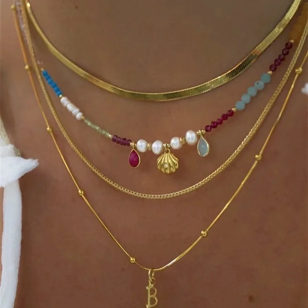 Summer Fashion Multilayer Handmade Necklace with Crystal Pendant