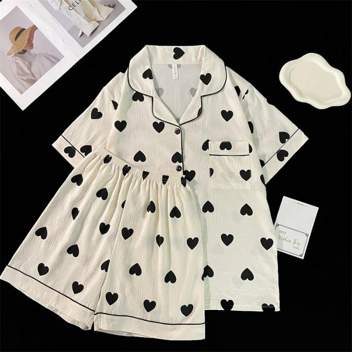 Summer Faux Cotton Women Pajamas Set Floral Print Top & Shorts Sleepwear Loungewear for Ladies