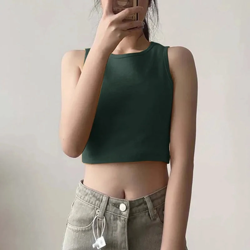 Summer New Ladies Retro Crop Top High Waist Slimming Stretch