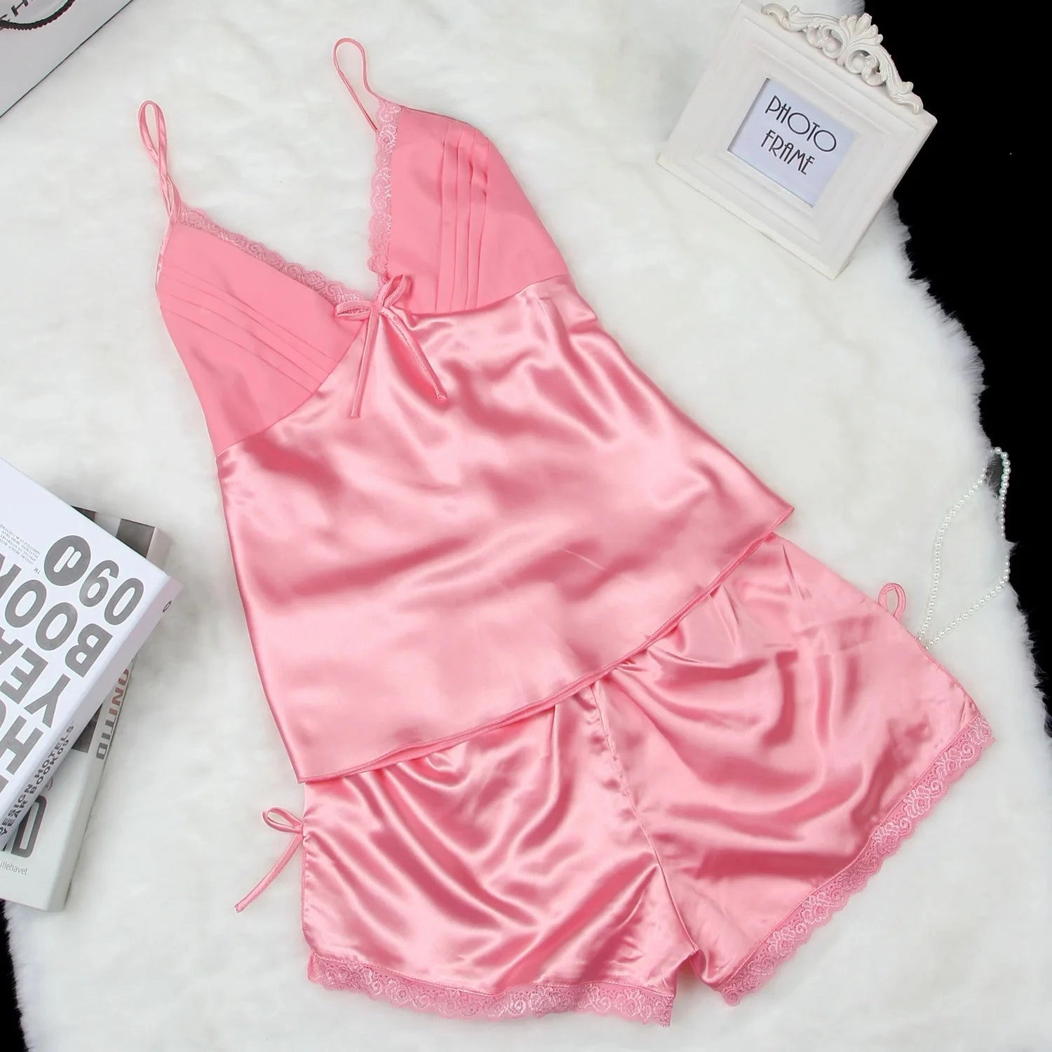 Summer New Pajamas Suit Lace Up Cami & Shorts 2Pcs Sleepwear Rayon Loose Loungewear Big Size 3XL for Homewear and Casual Comfort