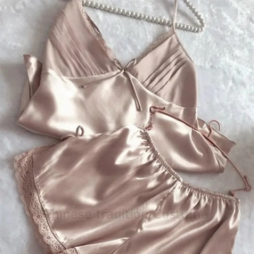 Summer New Pajamas Suit Lace Up Cami & Shorts 2Pcs Sleepwear Rayon Loose Loungewear Big Size 3XL for Homewear and Casual Comfort